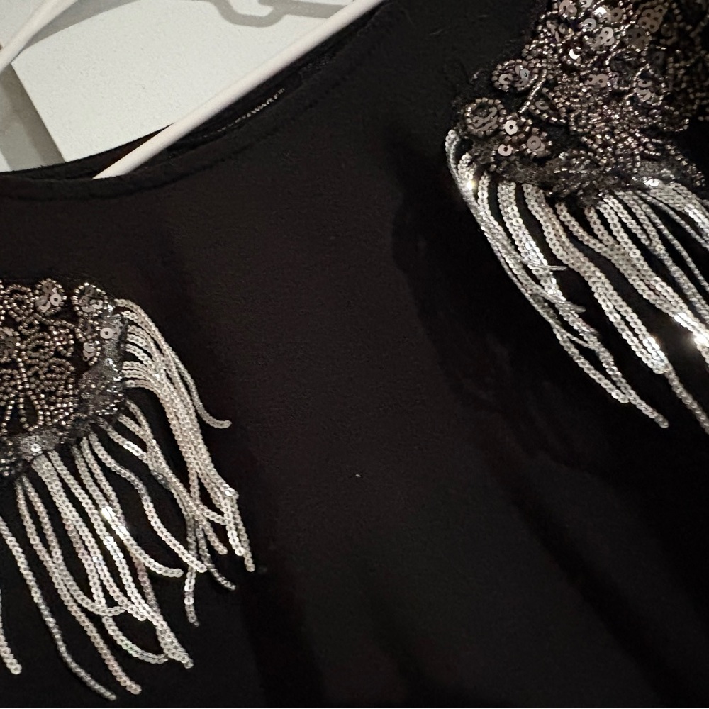 Ashley Stewart Black Long Sleeve Top with Silver Embellishments